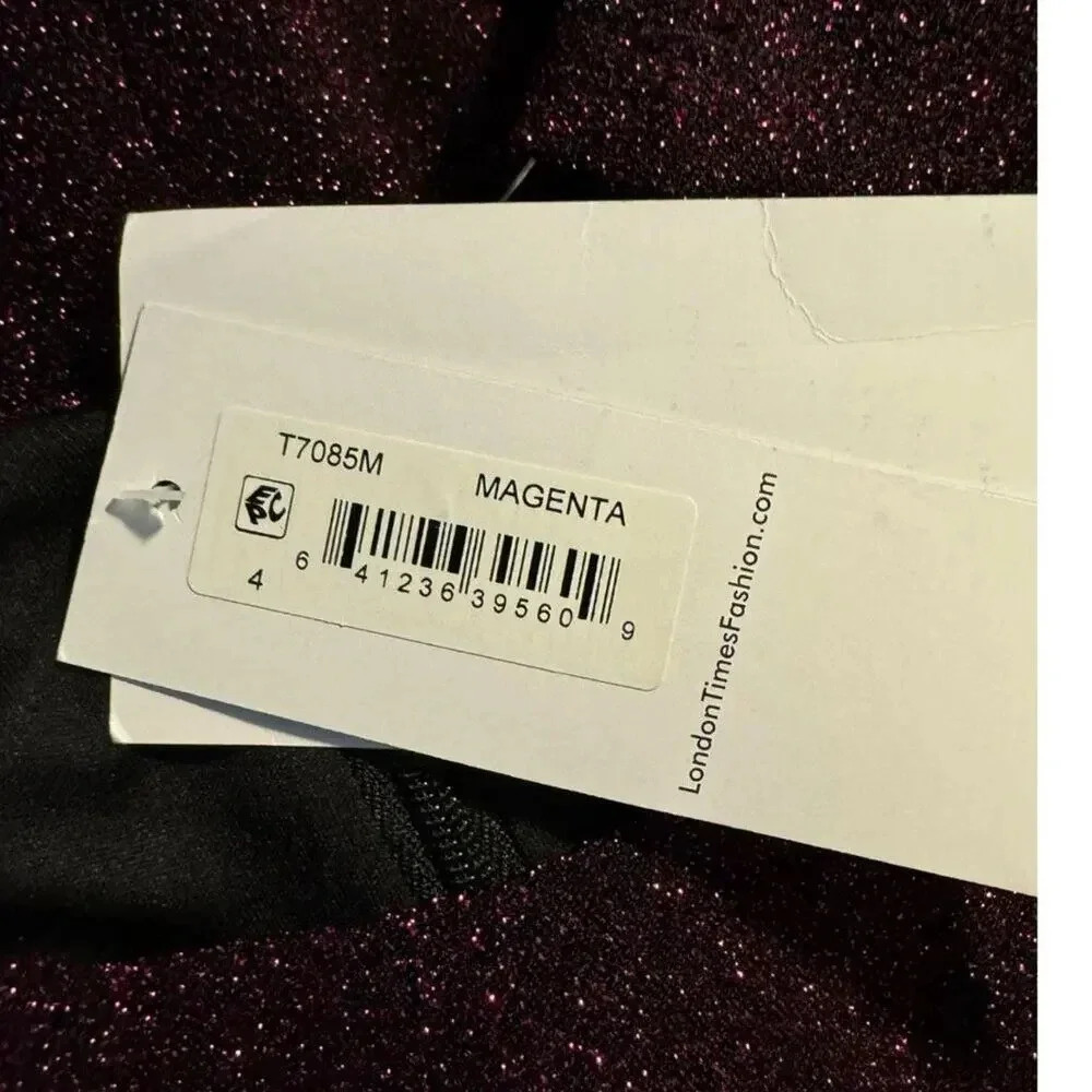 NEW London Times For Maggy London Dovana Magenta Sparkle Lurex Dress Size 4 NWT - Picture 5 of 8